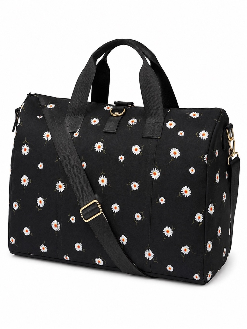 NWT Alice + Olivia Canvas Black Floral Daisy Weekender Duffel Bag - Picture 1 of 7